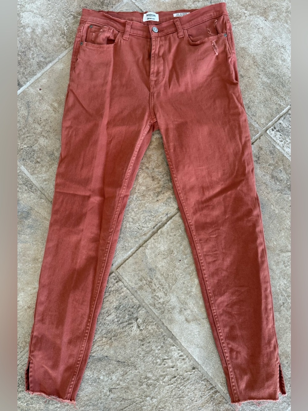 Kensie High Rise Skinny Jeans • 6/28 • Rust Orange • Raw Hem • Ankle Length